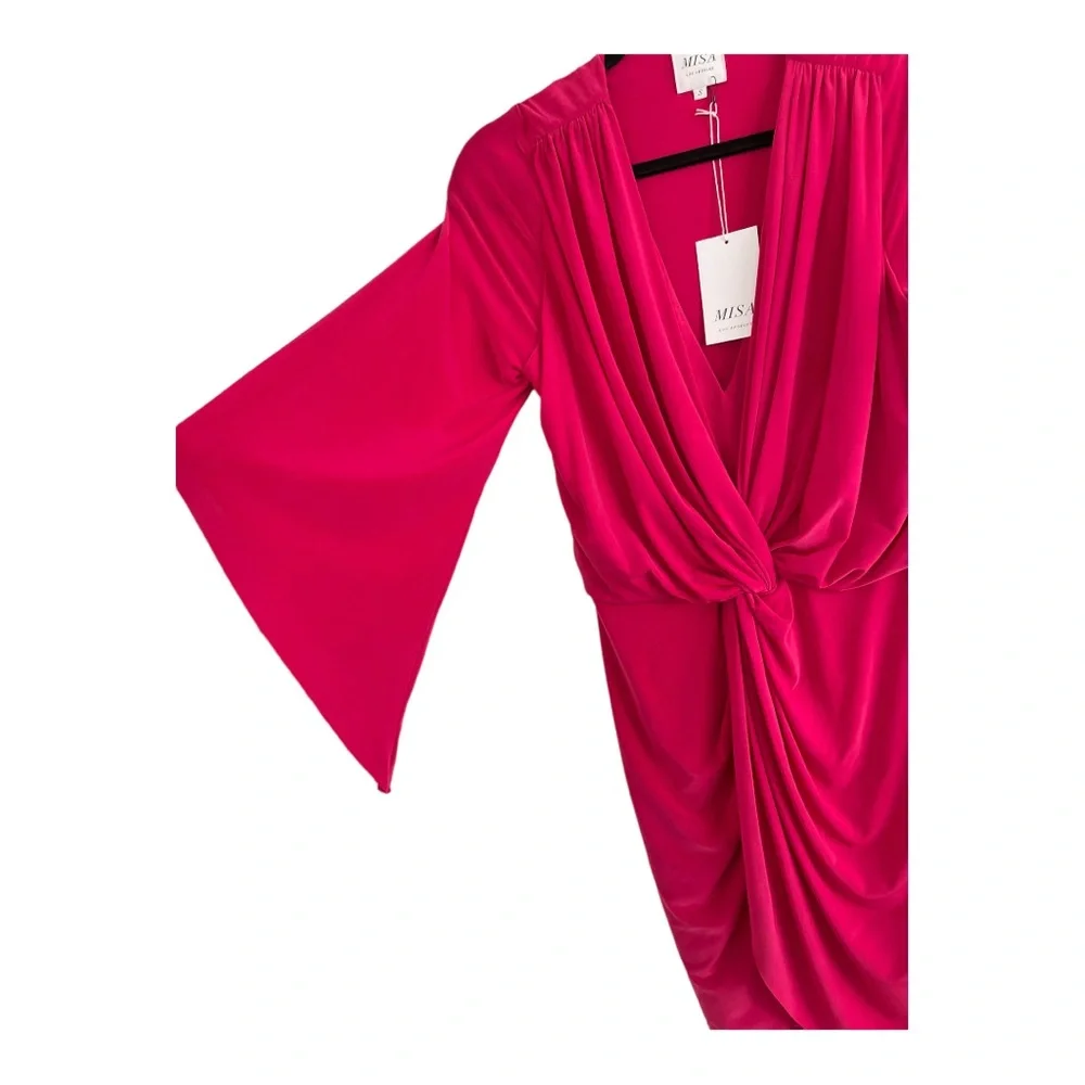 Misa Hot Pink Barbie Ruched Tie Knot Teget Jersey Dress NWT Size Small - Picture 5 of 7